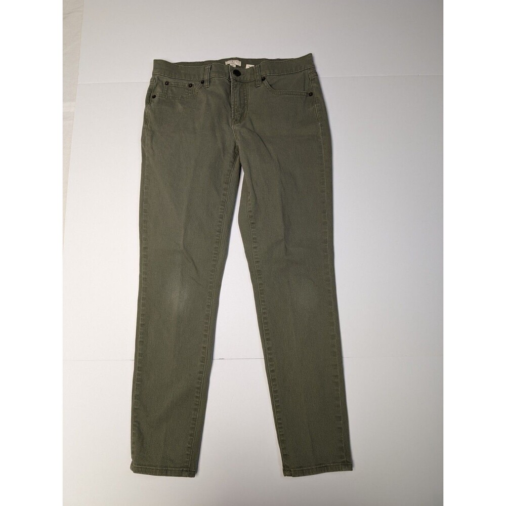 J Crew Womens 26 Jeans Denim Pants Army Green 8" Midrise Skinny Stretch